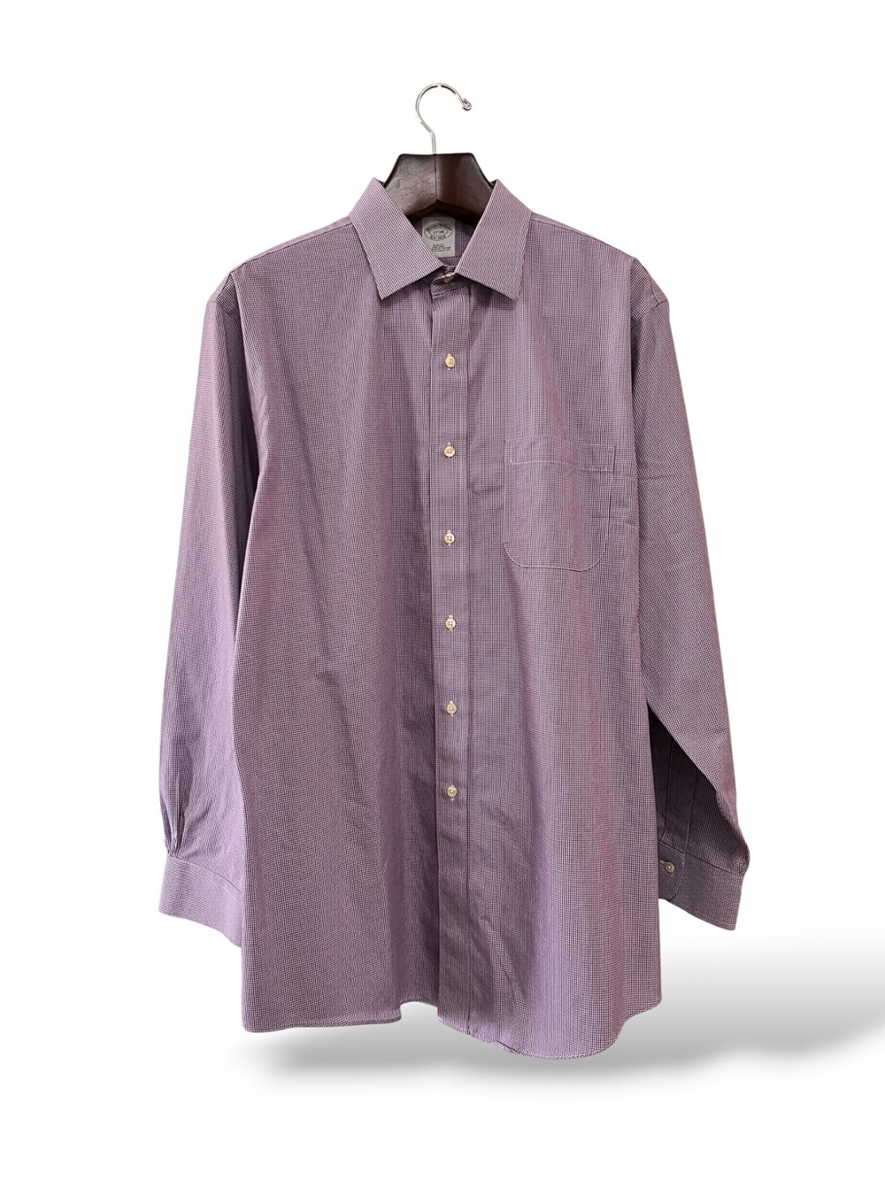 Brooks Brothers Slim Fit Purple & White Micro-Check Dress Shirt, 17-34